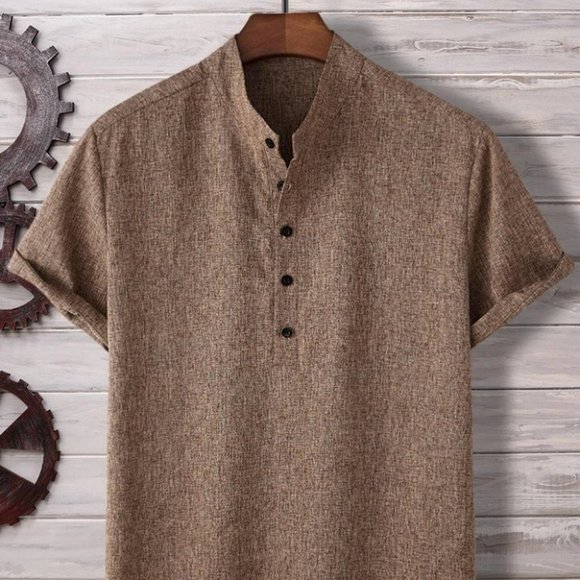 . Other - Brown Mens Half Button Down Tee Shirt
